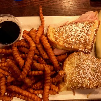 Mason's Eatery & Pub - Monte Cristo Sandwich with Sweet Potato Fries (yummy dipping sauce for the sandwich) - Burgers Near Me - Kenosha, Wisconsin