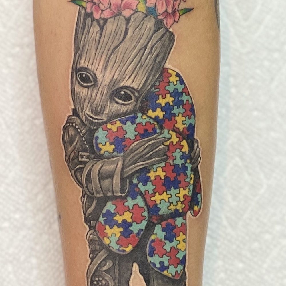 Tzar Line Studios - GROOT I AM GROOT , symbolizing my children and the month flower - Tattoo Near Me - Brooklyn, New York Tzar Line Studios - GROOT I AM GROOT , symbolizing my children and the month flower - Tattoo Near Me - Brooklyn, New York
