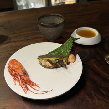 Saison - Spot Prawn - habanada, perilla leaf, head vinaigrette, broth of its shells - New American Near Me - San Francisco, California