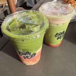 Ba-La Matcha (left) and Triple Strawberry Matcha Latte (right)