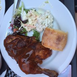 Angry Bird's Rotisserie Chicken - Half chicken with garden salad, slaw and potato salad