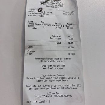 Coca-Cola-Store - Total came out to $21.65 - Hobby Shops Near Me - Las Vegas, Nevada