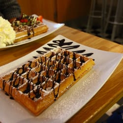 Waffles take away - Waffle with dark chocolate. Very light and fluffy, yum!