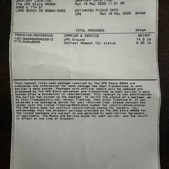 The UPS Store - Receipt stating 2 packages dropped off. - Shipping Centers Near Me - Long Beach, California The UPS Store - Receipt stating 2 packages dropped off. - Shipping Centers Near Me - Long Beach, California