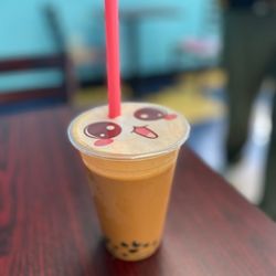 Boba Stop - Shaken Thai Tea with Black Tapioca pearls.