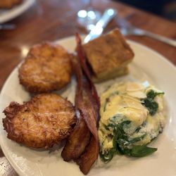 Redwood - Spinach scramble, bacon, potato pancakes.