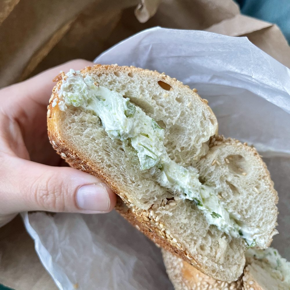Bagel Boy - Sesame with scallion cream cheese - Bagels Near Me - Brooklyn, New York Bagel Boy - Sesame with scallion cream cheese - Bagels Near Me - Brooklyn, New York