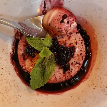 Fattoria E Mare - Panna Cotta - lemon and huckleberry sauce - Italian Near Me - Half Moon Bay, California