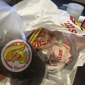 Tacos Gavilan - Cold drink bag on top of food - Mexican Near Me - Norwalk, California