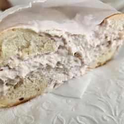 Proper Bagel - Strawberry shortcake cream cheese on cinnamon crunch bagel