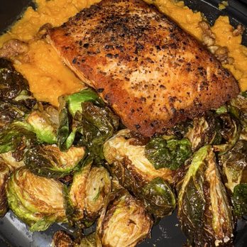Marriott Saddle Brook - Salmon with sweet potato purée and brussels sprouts - Hotels Near Me - Saddle Brook, New Jersey