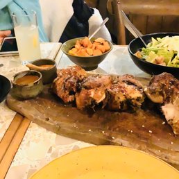 Whole chicken, truffle Mac & cheese, roasted vegetables, and Caesar salad.