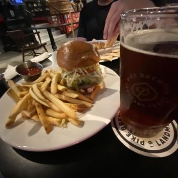 Pike Brewing Company - Green Chili Burger w/fries and Kilt Lifter Ale - Brewpubs Near Me - Seattle, Washington Pike Brewing Company - Green Chili Burger w/fries and Kilt Lifter Ale - Brewpubs Near Me - Seattle, Washington