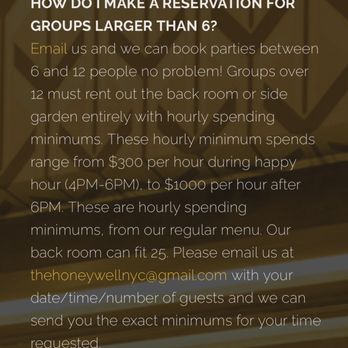 The Honey Well - Details from their website. Phone calls are not taken. You must email. - Cocktail Bars Near Me - New York, New York The Honey Well - Details from their website. Phone calls are not taken. You must email. - Cocktail Bars Near Me - New York, New York