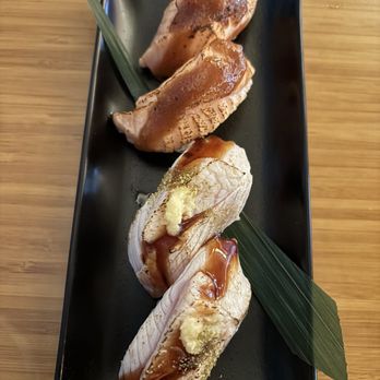 Komé - Zato-Ichi (salmon) and Snapper - also seared and covered in that same sweet miso sauce. - Japanese Near Me - Austin, Texas Komé - Zato-Ichi (salmon) and Snapper - also seared and covered in that same sweet miso sauce. - Japanese Near Me - Austin, Texas