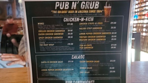 Menu photo 4 Pub'n Grub Mesa, AZ