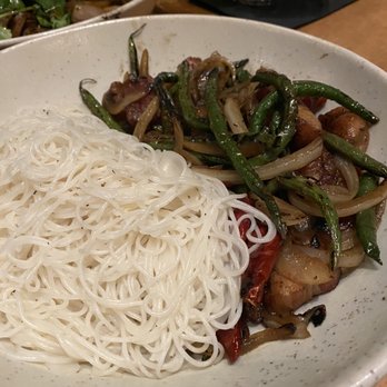 Juan Siao - Wok charred pork belly with rice noodles (they come plain) - 3/5 great flavors but very little meat. Also salty - Asian Fusion Near Me - Johnson City, Tennessee Juan Siao - Wok charred pork belly with rice noodles (they come plain) - 3/5 great flavors but very little meat. Also salty - Asian Fusion Near Me - Johnson City, Tennessee