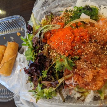Sakura Hibachi and Poke - Right: 2 spring rolls--wouldn't recommend. Left: Hawaiian Breeze poke (spicy tuna, salmon & ahi tuna)--not great, not bad. - Japanese Near Me - Kettering, Maryland Sakura Hibachi and Poke - Right: 2 spring rolls--wouldn't recommend. Left: Hawaiian Breeze poke (spicy tuna, salmon & ahi tuna)--not great, not bad. - Japanese Near Me - Kettering, Maryland