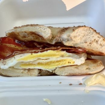 Hole in One - Egg, bacon, cheese on sesame bagel - Donuts Near Me - W Yarmouth, Massachusetts Hole in One - Egg, bacon, cheese on sesame bagel - Donuts Near Me - W Yarmouth, Massachusetts
