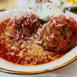 Pizza lyfe - 3 piece meatballs appetizer consists of veal & pork meatballs, tomato sauce, parmesan and is topped with ricotta ($12)