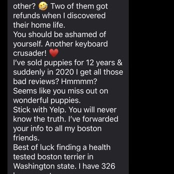 Brenda's Boston's - Screenshot of text messages - Pet Breeders Near Me Brenda's Boston's - Screenshot of text messages - Pet Breeders Near Me