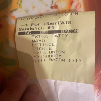 Five Guys - the receipt for the pizza - Burgers Near Me - Deptford, New Jersey