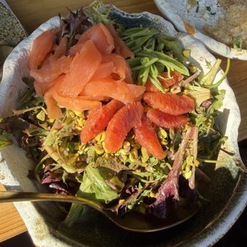 The River Downtown - Sweet pea salad with smoked salmon. - Wine Bars Near Me - Nevada City, California The River Downtown - Sweet pea salad with smoked salmon. - Wine Bars Near Me - Nevada City, California