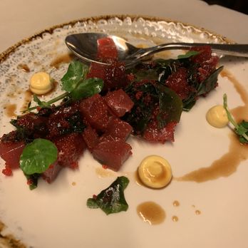 Bar del Pla - Tuna tartar before we attacked it - Tapas Bars Near Me - Barcelona, B Bar del Pla - Tuna tartar before we attacked it - Tapas Bars Near Me - Barcelona, B