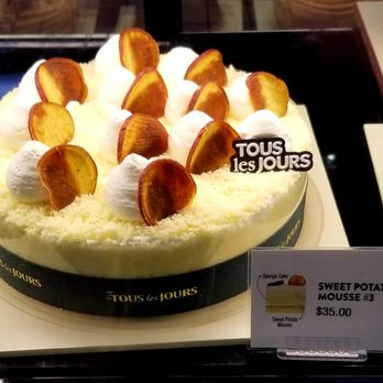 Tous Les Jours - $35 Sweet Potato Mousse Cake. I had my eye on this cake originally, but I'll get the smaller version next time (just for myself, bwahah!). - Bakeries Near Me - Arcadia, California