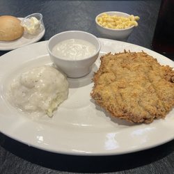 Ernie's Cafe & Catering - Texas Size Chicken Fried Steak with mashed potatoes and Mac n cheese