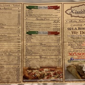 Kennedy Cafe - Menu as of 9/2020 - Mediterranean Near Me - Key West, Florida