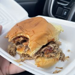 Arnett's Family Store - Really good pulled pork sandwich with hot sauce and BBQ