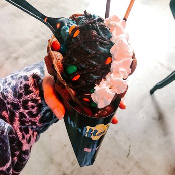 Wafflecomb - Waffle Cone with Cookie Monster flavor. Pokey sticks, m&m - Ice Cream & Frozen Yogurt Near Me - Santa Clarita, California Wafflecomb - Waffle Cone with Cookie Monster flavor. Pokey sticks, m&m - Ice Cream & Frozen Yogurt Near Me - Santa Clarita, California