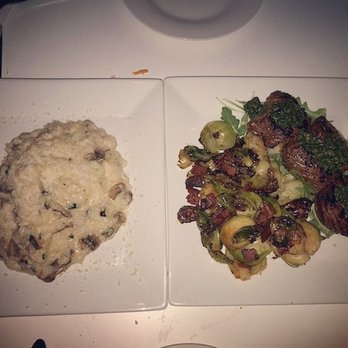 Piccante - Chicken and Mushroom Risotto. Hanger Steak with sauteed Brussels sprouts- Tasted Delish - Italian Near Me - Brooklyn, New York