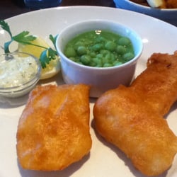 Timberquay Restaurant - Battered cod with mushy peas.