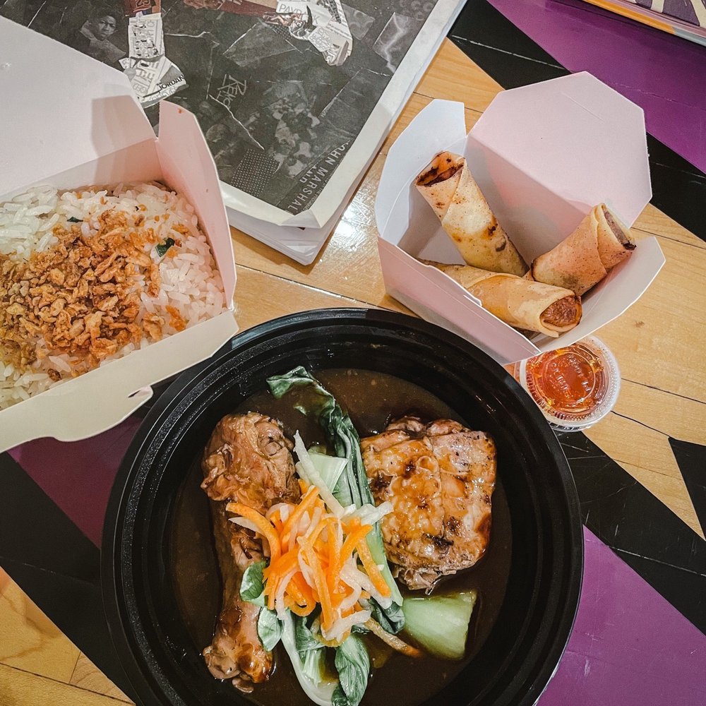 Baon Kainan - chicken adobo + garlic rice + lumpia - Filipino Near Me - Portland, Oregon