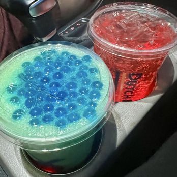 Dutch Bros Coffee - Medium Emerald Blended Rebel (Seasonal) with Blue Raz Poppin' Boba and a medium OG Gummy Bear Sparkling Soda. - Juice Bars & Smoothies Near Me - Victorville, California Dutch Bros Coffee - Medium Emerald Blended Rebel (Seasonal) with Blue Raz Poppin' Boba and a medium OG Gummy Bear Sparkling Soda. - Juice Bars & Smoothies Near Me - Victorville, California