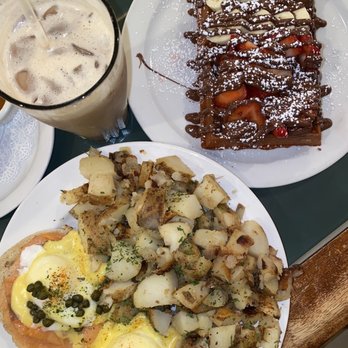 More Than Waffles - Lox Benedict, Nutella Belgian Waffle, Iced vanilla Latte - Breakfast & Brunch Near Me - Encino, California