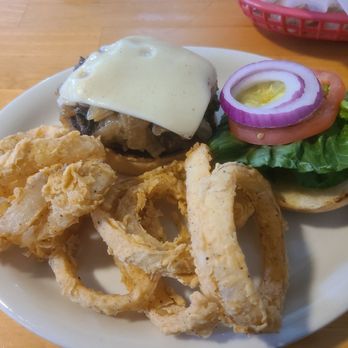 Blake's Cafe - Mushroom Swiss Burger - Burgers Near Me - McQueeney, Texas Blake's Cafe - Mushroom Swiss Burger - Burgers Near Me - McQueeney, Texas