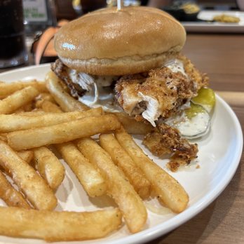 Paws and Pints - Buttermilk Crispy Chicken w Spicy Pickles (in-house made!) - Dog Parks Near Me - Des Moines, Iowa