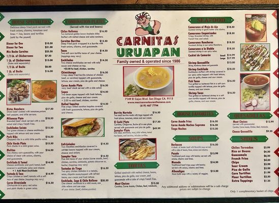 Menu photo 5 Carnitas Uruapan San Diego, CA