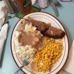 Billy's - Meatloaf, mashed potatoes, corn. Just like Mom used to make.
