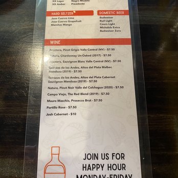 El Mexicano Tacos and Cantina - Back of drink menu - Tacos Near Me - Brookfield, Connecticut