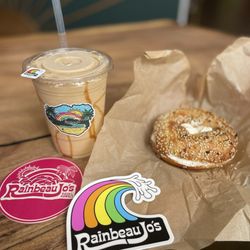 Everything bagel with regular cream cheese (delicious!) Carmel haze drink!