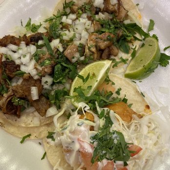 Pepe’s Tacos - Buche (top), carnitas (l), shrimp (b) - Mexican Near Me - Azusa, California