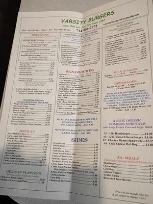 Menu photo 1 Varsity Burger Anaheim, CA