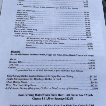 Marlins Bar & Grill - Menu - The menu features sandwiches, wraps, dinners, and pizza, with options like New York Strip Steak, Ribeye, and Cajun Popcorn Shrimp, including prices and preparation choices. - Bars Near Me - Lyons, Illinois
