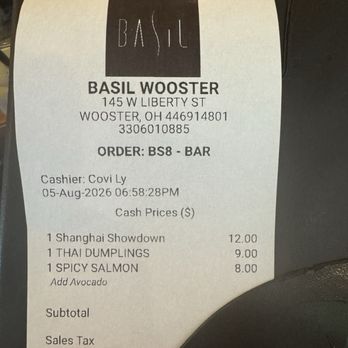 Basil Asian Bistro - Bill - Szechuan Near Me - Wooster, Ohio