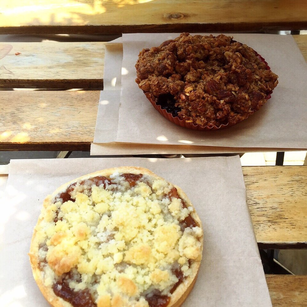 Apple tart, wheat-free fruit crumble.