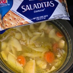 Chicken noodle soup and crackers Chicken noodle soup and crackers